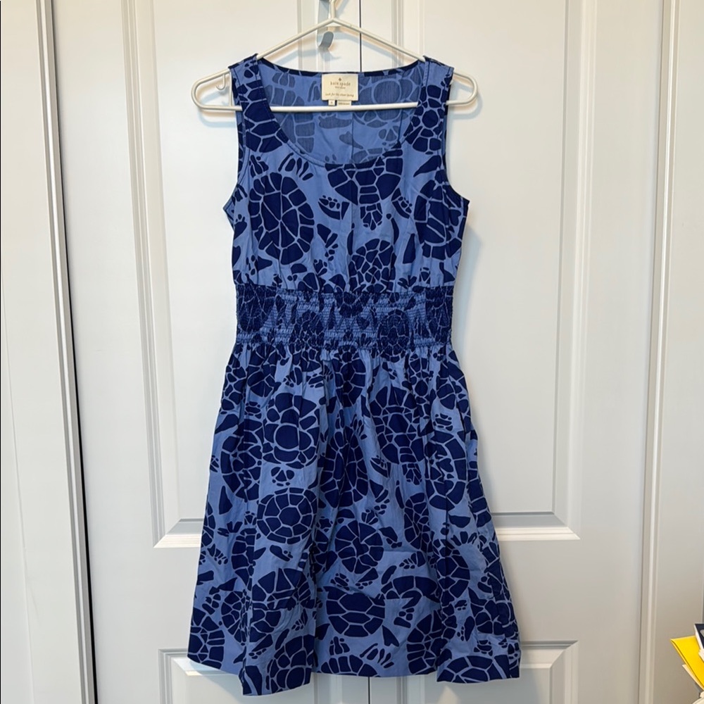 Kate Spade Blue Waist Defined Dress Turtles Blue Size Small